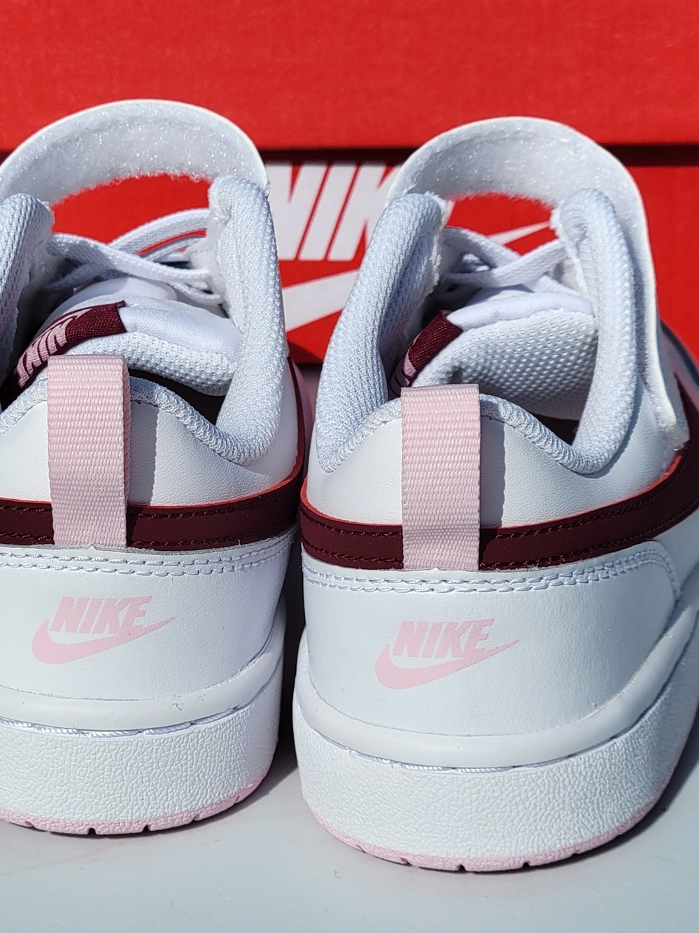 KIDS 2Y NIKE COURT BOROUGH LOW 2 SNEAKER SHOE – WHITE/DARK BEETROOT – NEW IN BOX - Picture 5 of 8